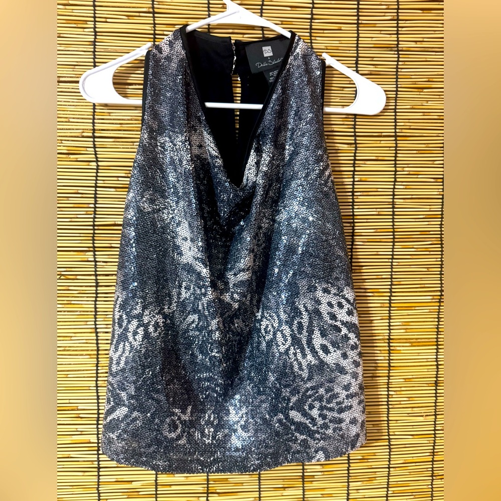 RACHEL Rachel Roy Black and Silver Tank Top